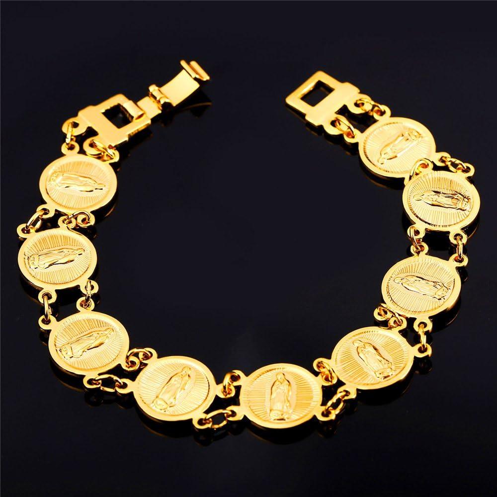 imageU7 Men Women Virgin Mary Jewelry Catholic Gift 18K Gold Plated Miraculous Medal Link Bracelet