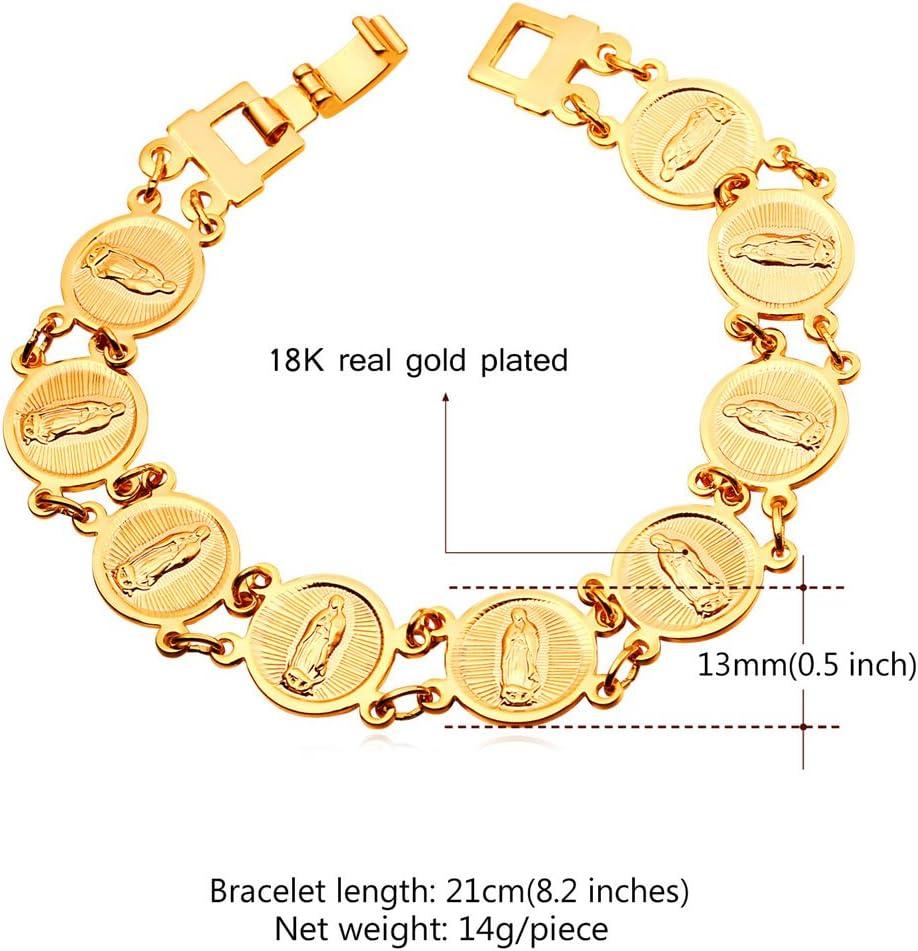 imageU7 Men Women Virgin Mary Jewelry Catholic Gift 18K Gold Plated Miraculous Medal Link Bracelet
