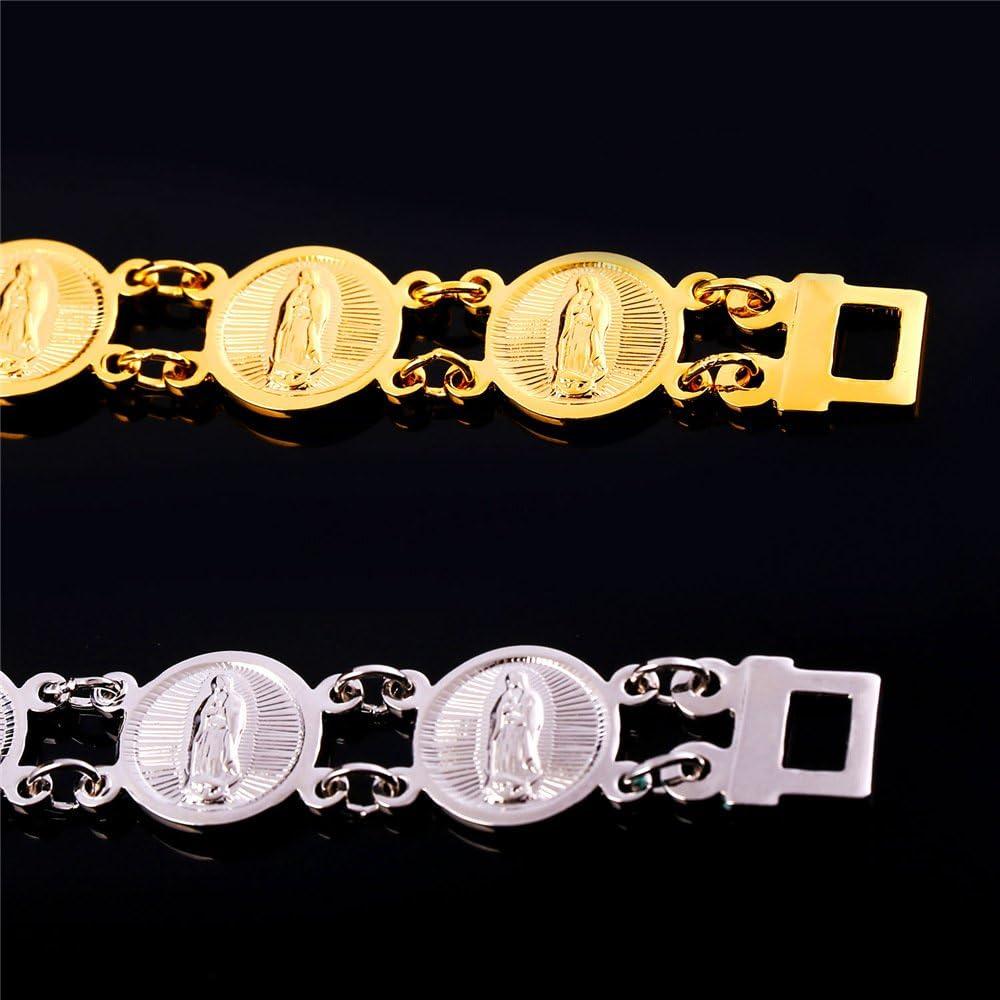 imageU7 Men Women Virgin Mary Jewelry Catholic Gift 18K Gold Plated Miraculous Medal Link Bracelet