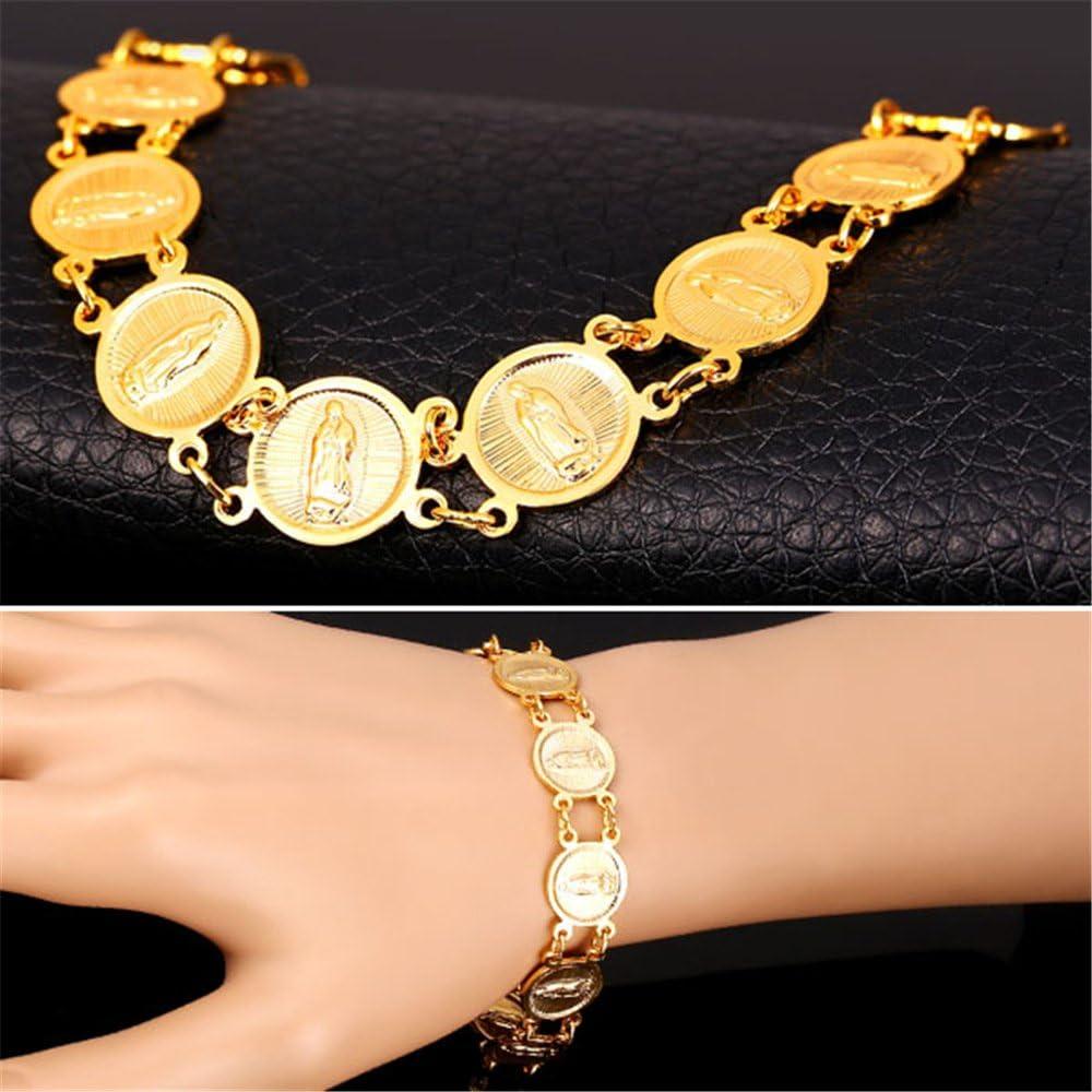 imageU7 Men Women Virgin Mary Jewelry Catholic Gift 18K Gold Plated Miraculous Medal Link Bracelet