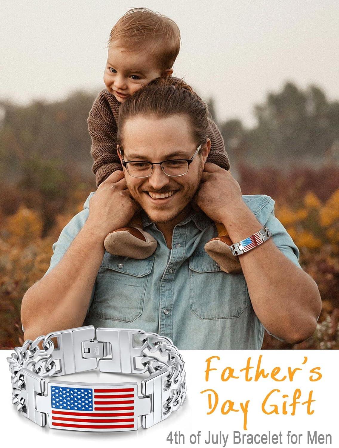 imageU7 Patriotic Bracelets for Men Women Stainless Steel 8mm Double Cuban Link Chain Bracelet American Flag Jewelry83quot21cm