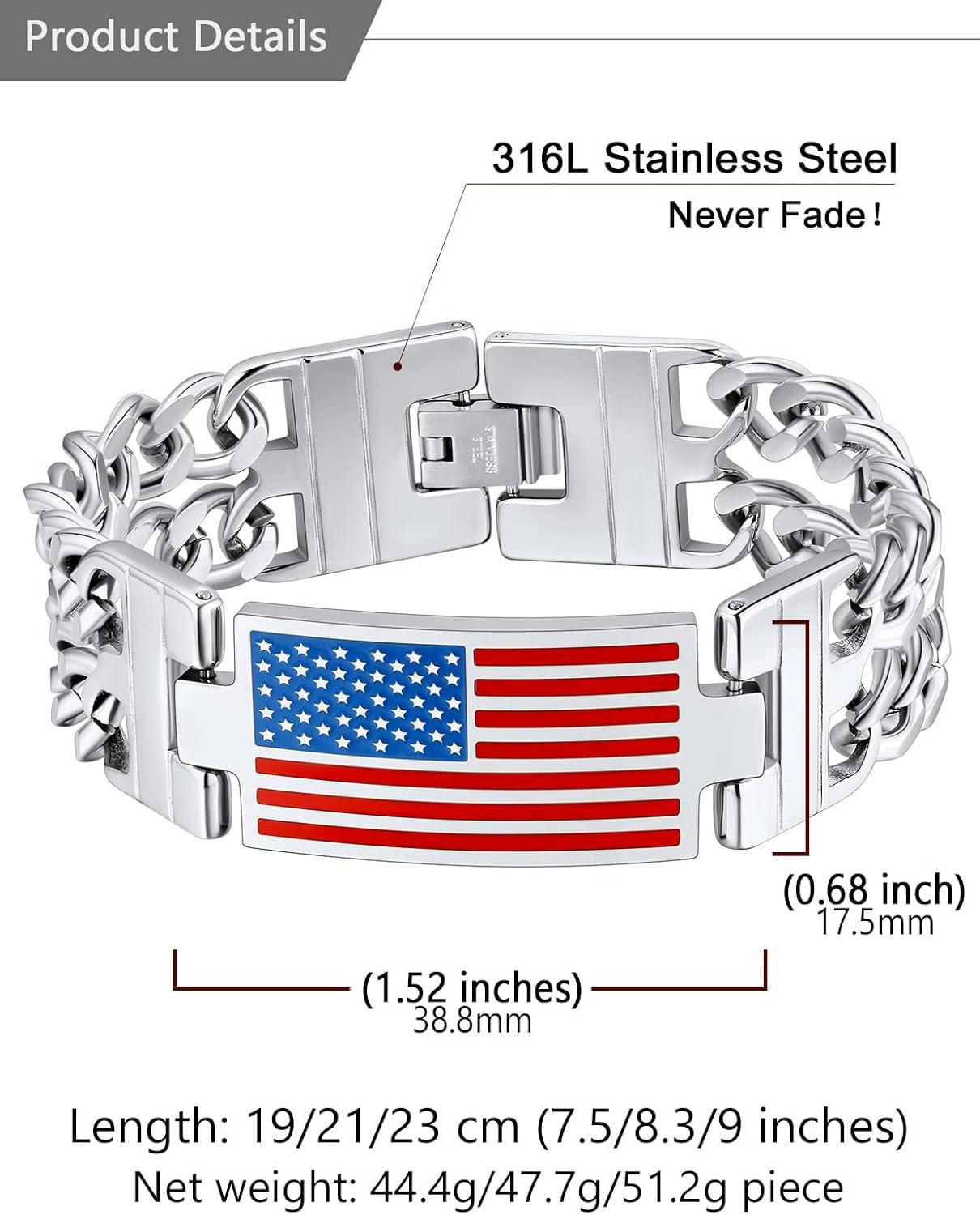 imageU7 Patriotic Bracelets for Men Women Stainless Steel 8mm Double Cuban Link Chain Bracelet American Flag Jewelry83quot21cm