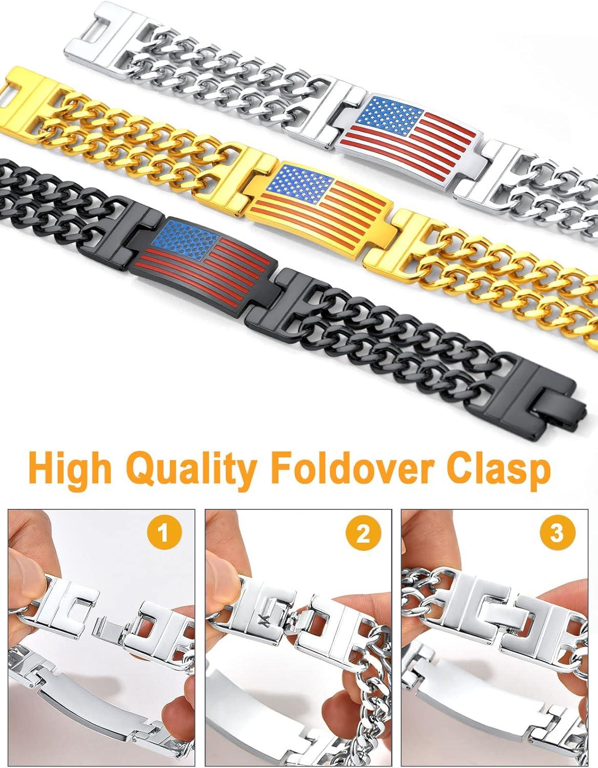 imageU7 Patriotic Bracelets for Men Women Stainless Steel 8mm Double Cuban Link Chain Bracelet American Flag Jewelry83quot21cm