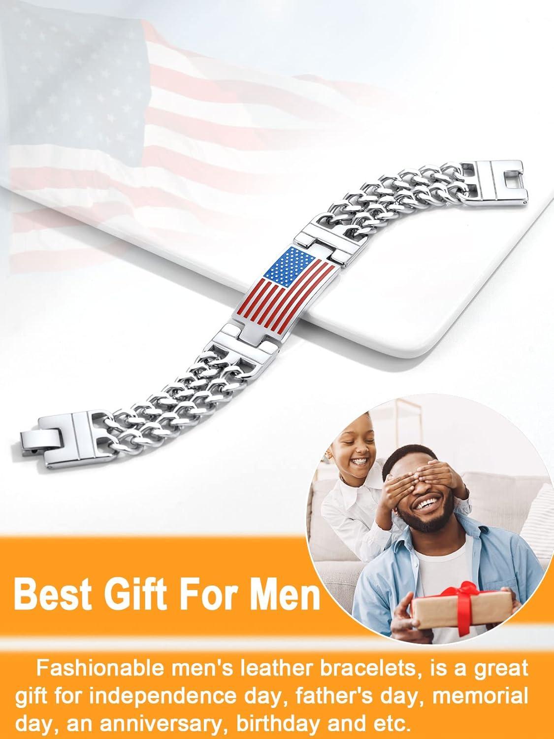 imageU7 Patriotic Bracelets for Men Women Stainless Steel 8mm Double Cuban Link Chain Bracelet American Flag Jewelry83quot21cm