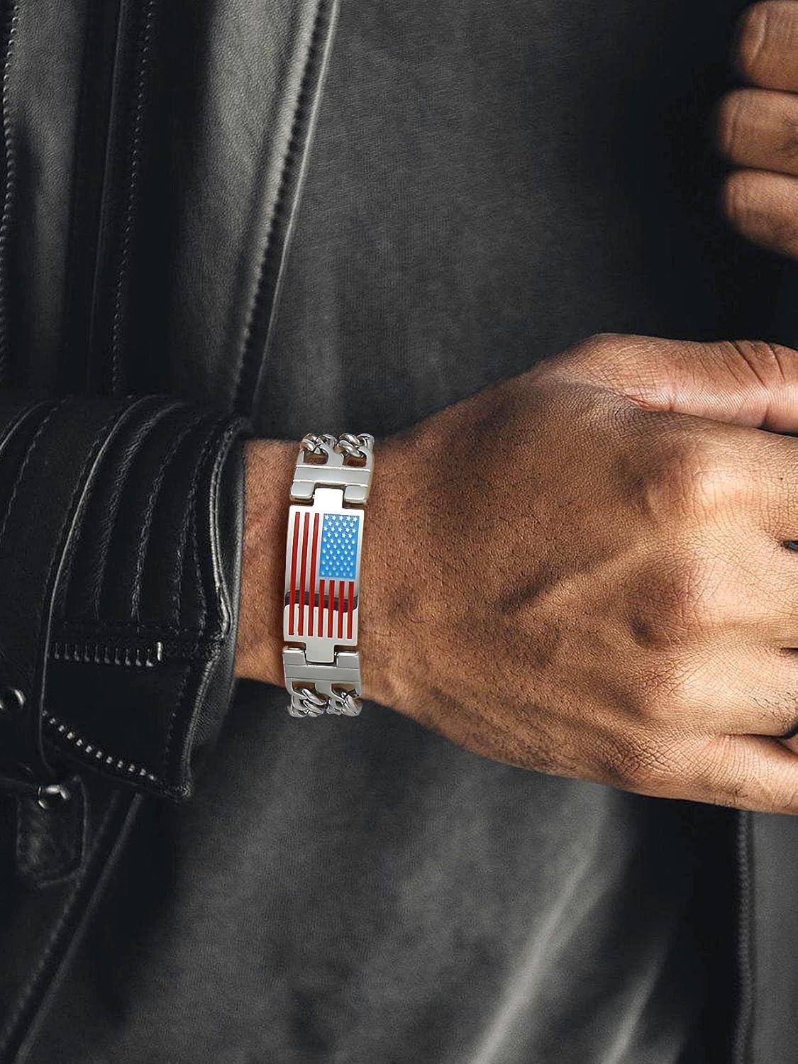 imageU7 Patriotic Bracelets for Men Women Stainless Steel 8mm Double Cuban Link Chain Bracelet American Flag Jewelry83quot21cm