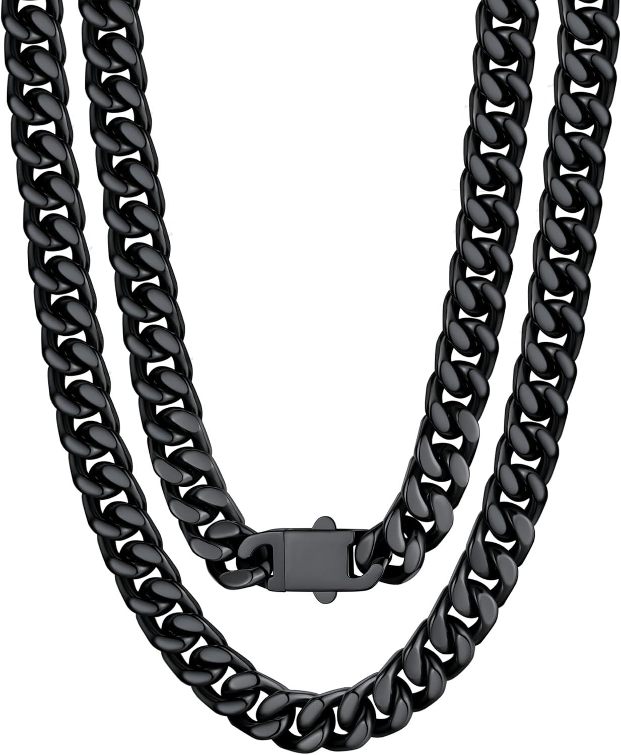 imageU7 Stainless Steel Chain Necklace for Men SilverBlackGold Plated Cuban Link Chain Thick Hip Hop Curb Chain Choker Jewelry 57912mm 1830 Inches for Mens WomenD 12mm Black