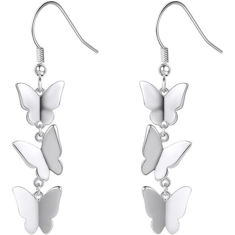 image925 Silver Cute PigPanda BearDogCat Earrings Stud Solid Sterling Jewelry quot Kiss me Hug Mequot 3D Kitten Earring01Butterfly