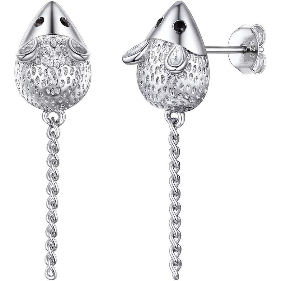 image925 Silver Cute PigPanda BearDogCat Earrings Stud Solid Sterling Jewelry quot Kiss me Hug Mequot 3D Kitten Earring03Mouse Silver