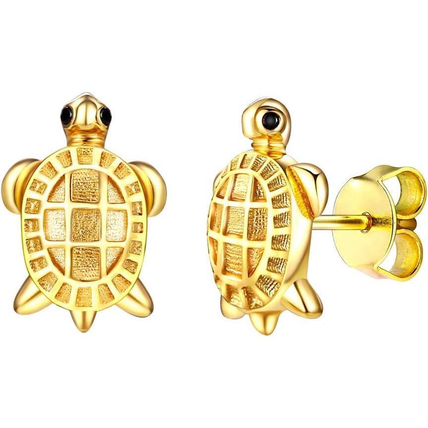 image925 Silver Cute PigPanda BearDogCat Earrings Stud Solid Sterling Jewelry quot Kiss me Hug Mequot 3D Kitten Earring05Gold Turtle