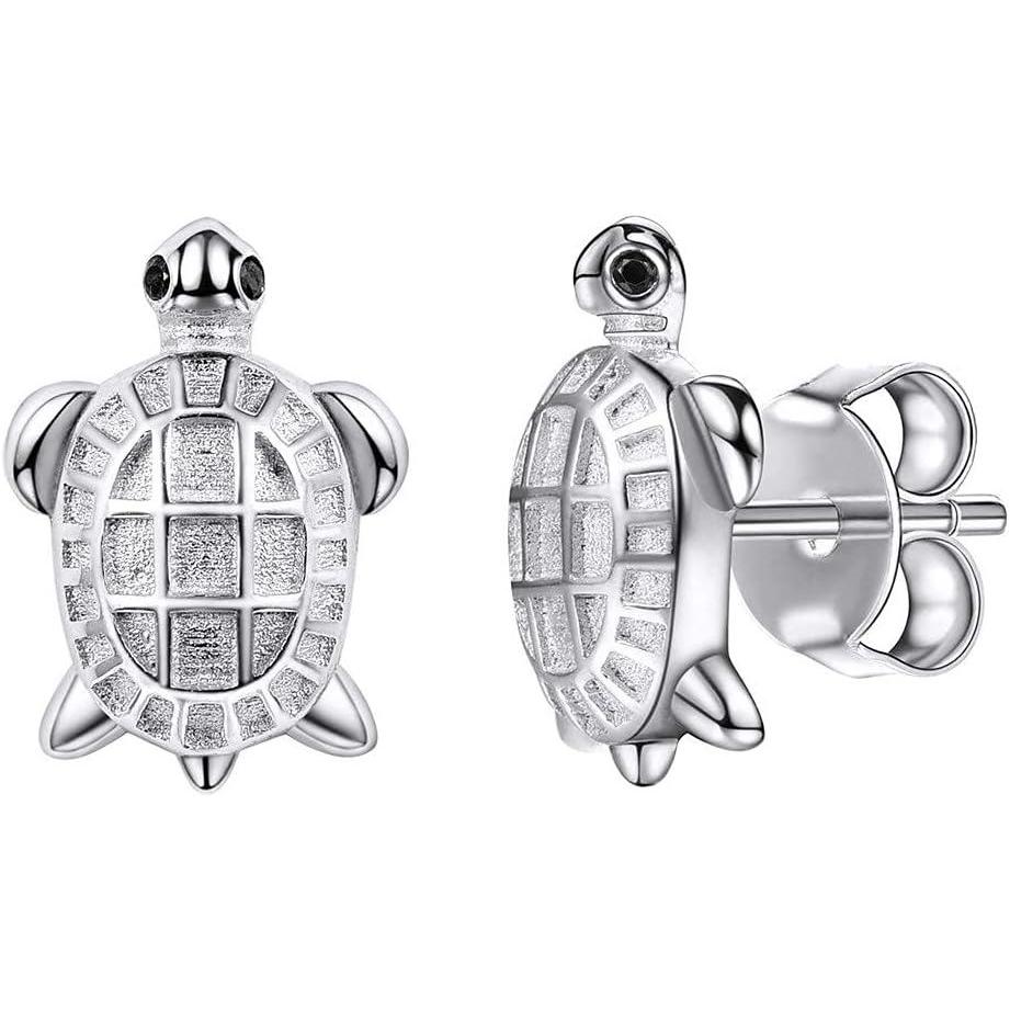 image925 Silver Cute PigPanda BearDogCat Earrings Stud Solid Sterling Jewelry quot Kiss me Hug Mequot 3D Kitten Earring05Silver Turtle