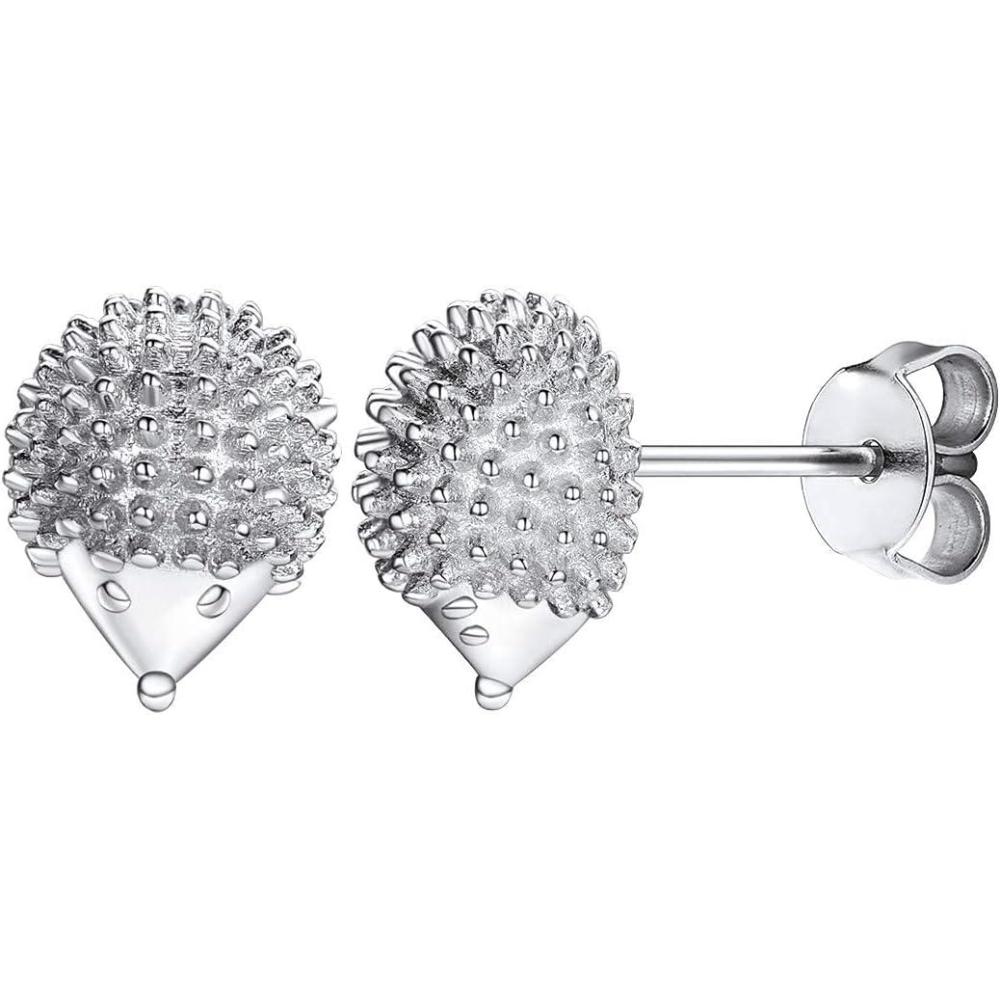 image925 Silver Cute PigPanda BearDogCat Earrings Stud Solid Sterling Jewelry quot Kiss me Hug Mequot 3D Kitten Earring07Hedgehog