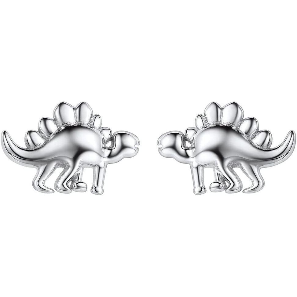 image925 Silver Cute PigPanda BearDogCat Earrings Stud Solid Sterling Jewelry quot Kiss me Hug Mequot 3D Kitten Earring09Dinosaur