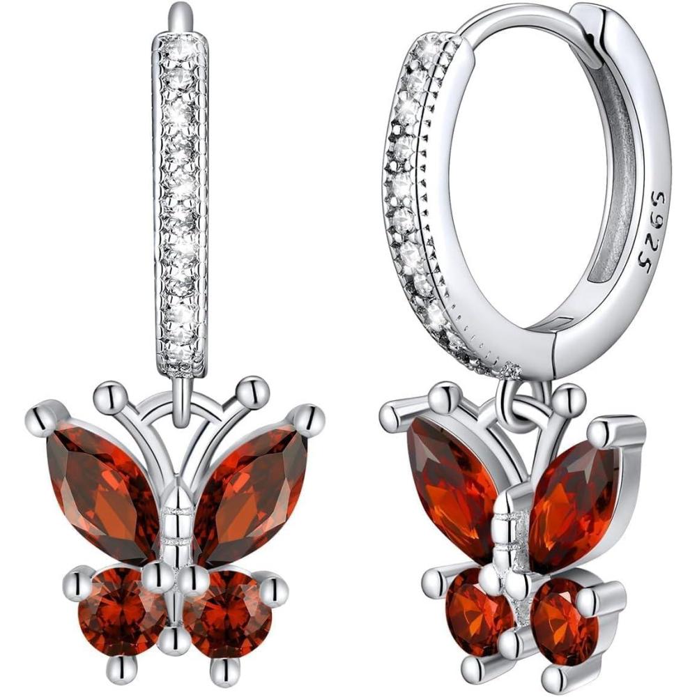 imageSILVERCUTE 925 Sterling Silver Butterfly Earrings Hypoallergenic Birthstone Earrings for Women Butterfly Dangle EarringDainty Birthday Gifts for WomenHer01JanuaryGarnet