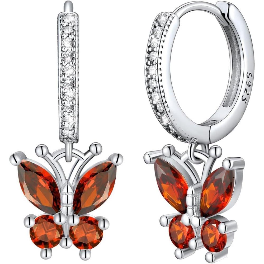 imageSILVERCUTE 925 Sterling Silver Butterfly Earrings Hypoallergenic Birthstone Earrings for Women Butterfly Dangle EarringDainty Birthday Gifts for WomenHer07JulyRuby