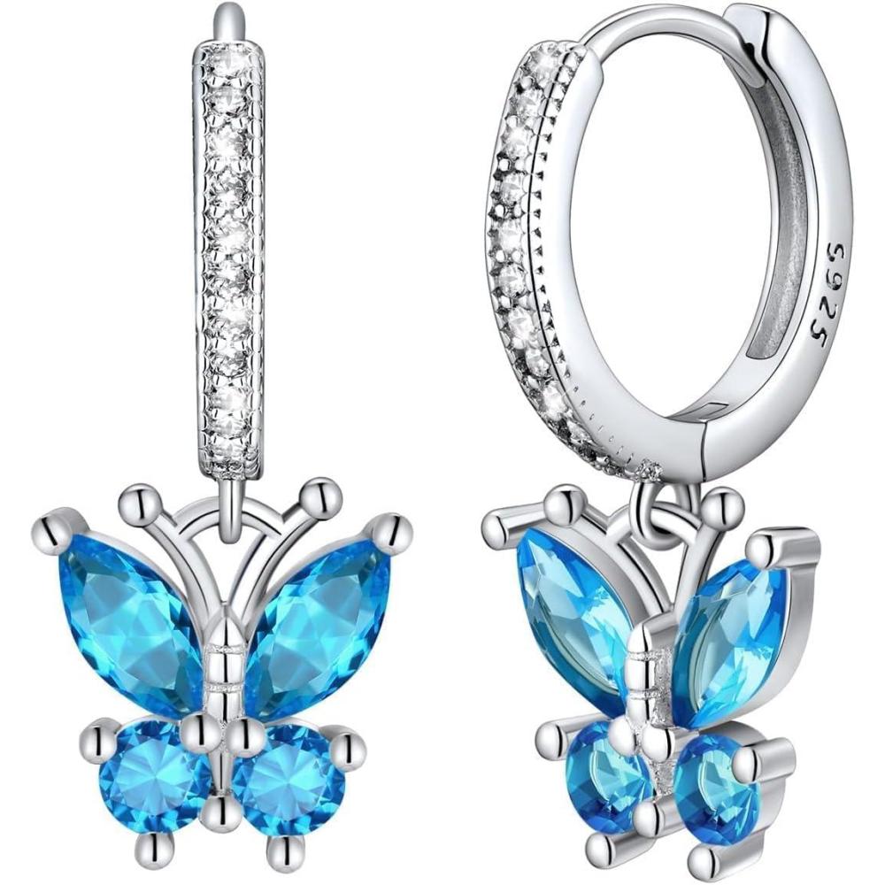 imageSILVERCUTE 925 Sterling Silver Butterfly Earrings Hypoallergenic Birthstone Earrings for Women Butterfly Dangle EarringDainty Birthday Gifts for WomenHer12DecemberBlue Topaz