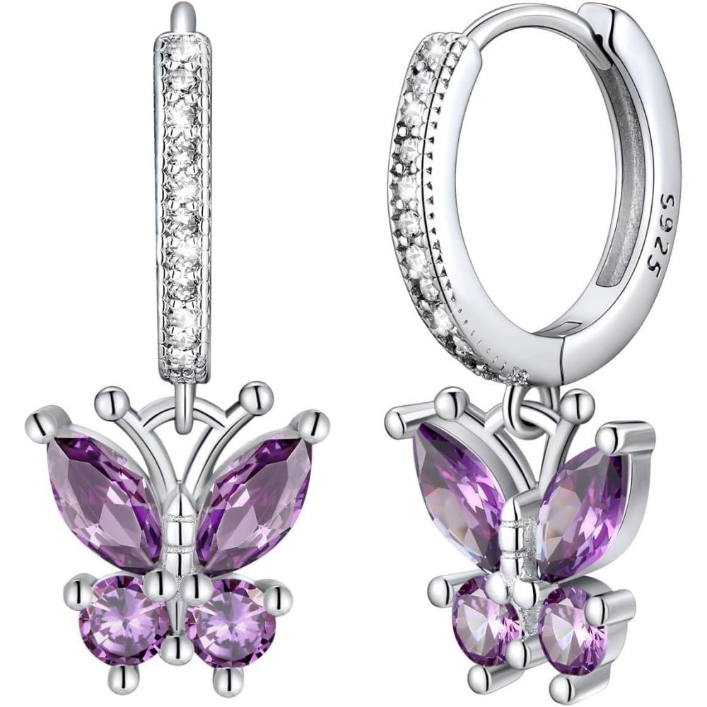 imageSILVERCUTE 925 Sterling Silver Butterfly Earrings Hypoallergenic Birthstone Earrings for Women Butterfly Dangle EarringDainty Birthday Gifts for WomenHer06JuneAlexandrite
