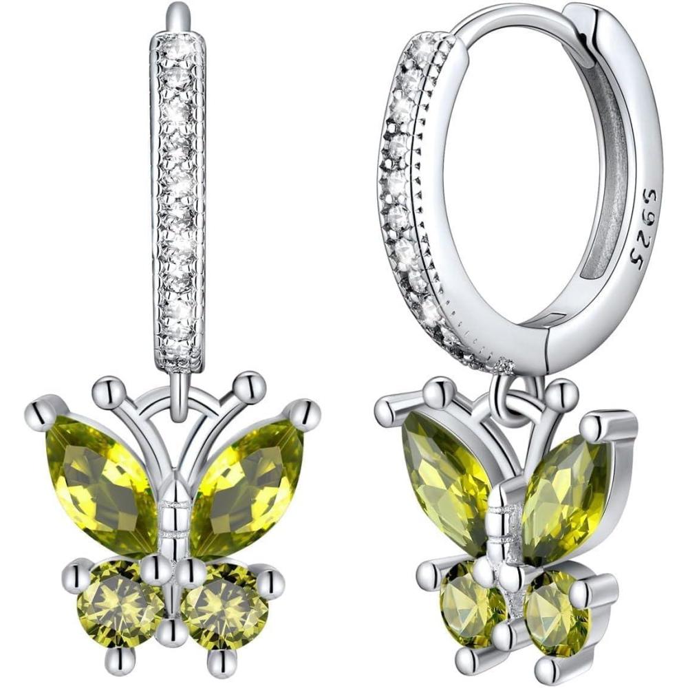 imageSILVERCUTE 925 Sterling Silver Butterfly Earrings Hypoallergenic Birthstone Earrings for Women Butterfly Dangle EarringDainty Birthday Gifts for WomenHer08AugustPeridot
