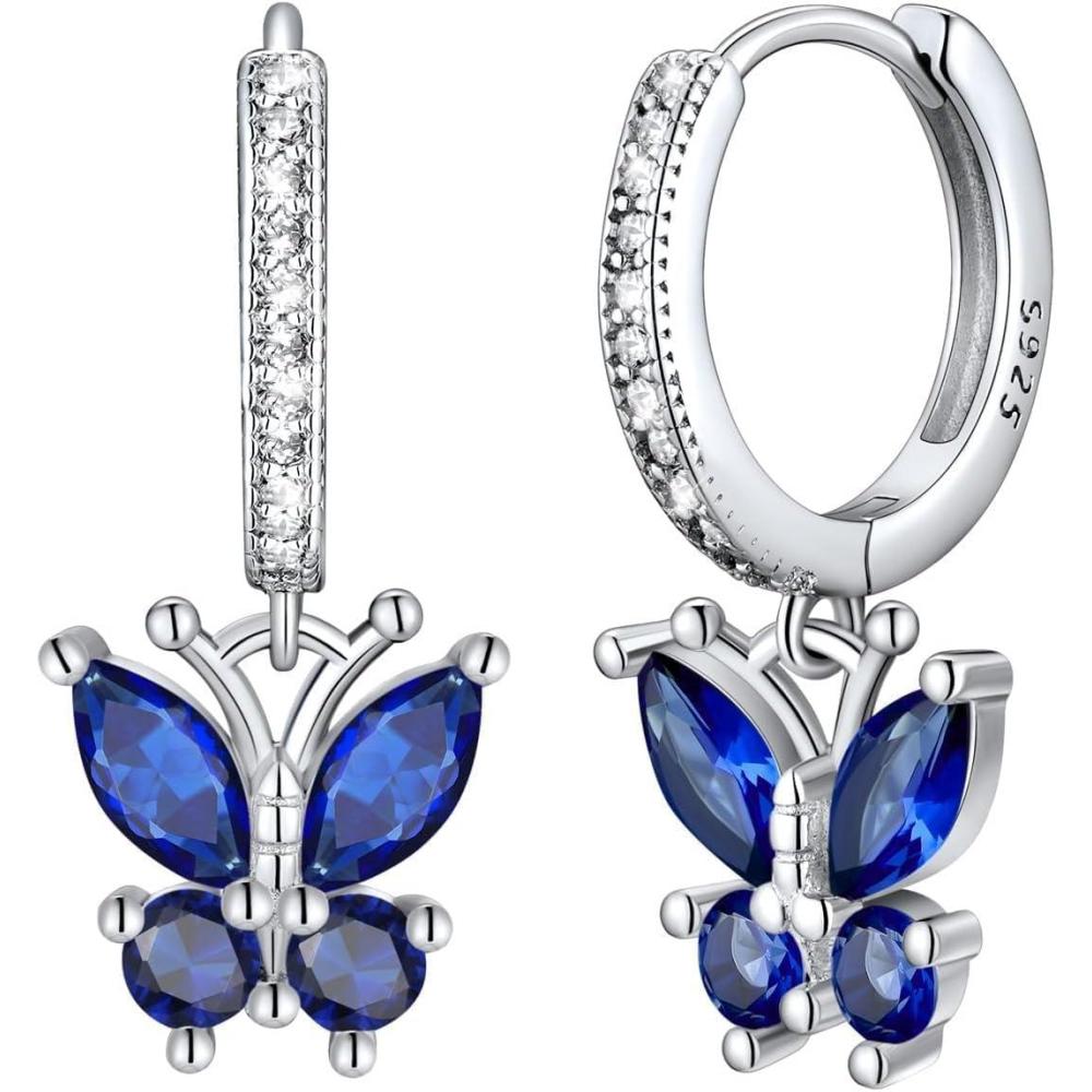 imageSILVERCUTE 925 Sterling Silver Butterfly Earrings Hypoallergenic Birthstone Earrings for Women Butterfly Dangle EarringDainty Birthday Gifts for WomenHer09SeptemberSapphire
