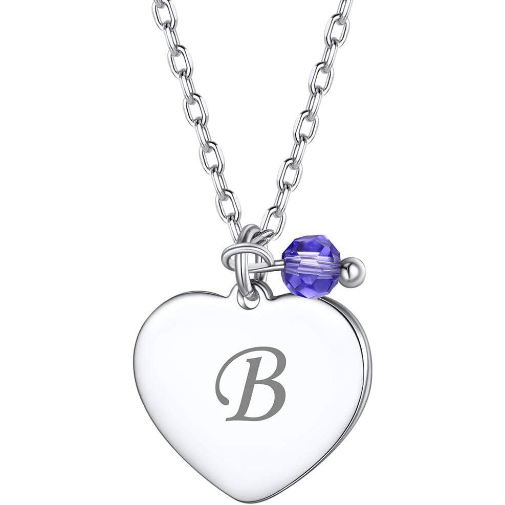 imageSILVERCUTE Custom Initial Disc Necklace 925 Sterling Silver Minimalist Personalized CircleHeart Pendant Text Engravable with NameDateLocations Medal Necklaces for Men WomenDHeart Disc15mmbirthstone
