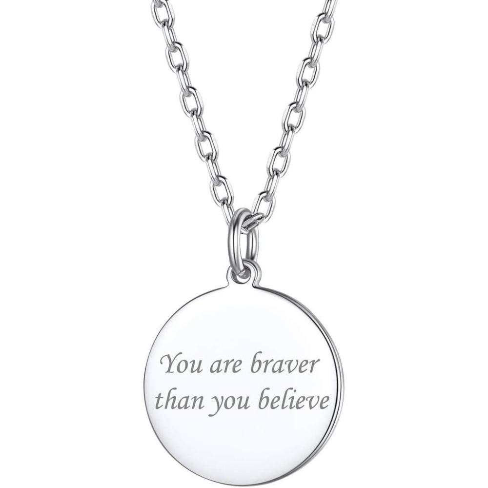 imageSILVERCUTE Custom Initial Disc Necklace 925 Sterling Silver Minimalist Personalized CircleHeart Pendant Text Engravable with NameDateLocations Medal Necklaces for Men WomenACircle Disc15mm