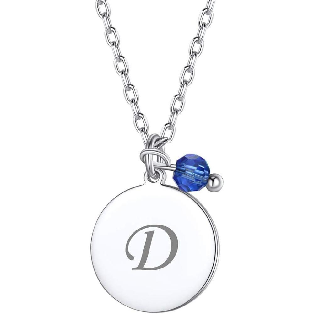 imageSILVERCUTE Custom Initial Disc Necklace 925 Sterling Silver Minimalist Personalized CircleHeart Pendant Text Engravable with NameDateLocations Medal Necklaces for Men WomenCCircle Disc15mmbirthstone
