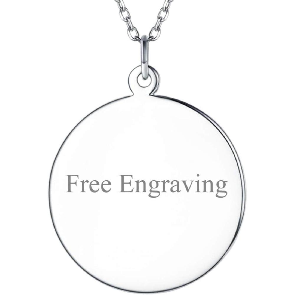 imageSILVERCUTE Custom Initial Disc Necklace 925 Sterling Silver Minimalist Personalized CircleHeart Pendant Text Engravable with NameDateLocations Medal Necklaces for Men WomenACircle Disc25mm