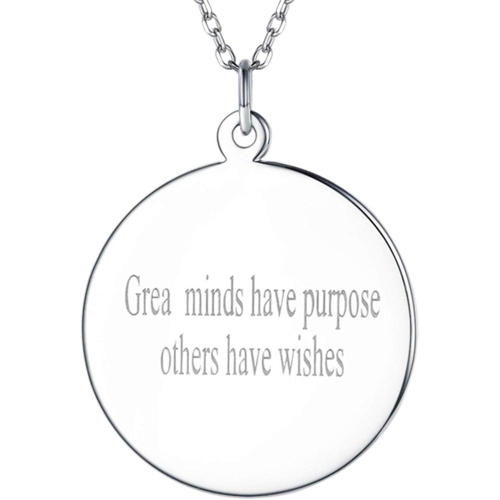 imageSILVERCUTE Custom Initial Disc Necklace 925 Sterling Silver Minimalist Personalized CircleHeart Pendant Text Engravable with NameDateLocations Medal Necklaces for Men WomenACircle Disc28mm