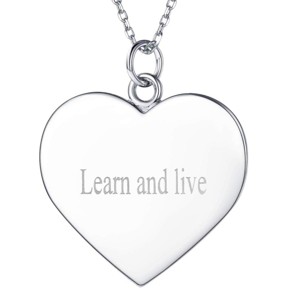 imageSILVERCUTE Custom Initial Disc Necklace 925 Sterling Silver Minimalist Personalized CircleHeart Pendant Text Engravable with NameDateLocations Medal Necklaces for Men WomenBHeart Disc25mm