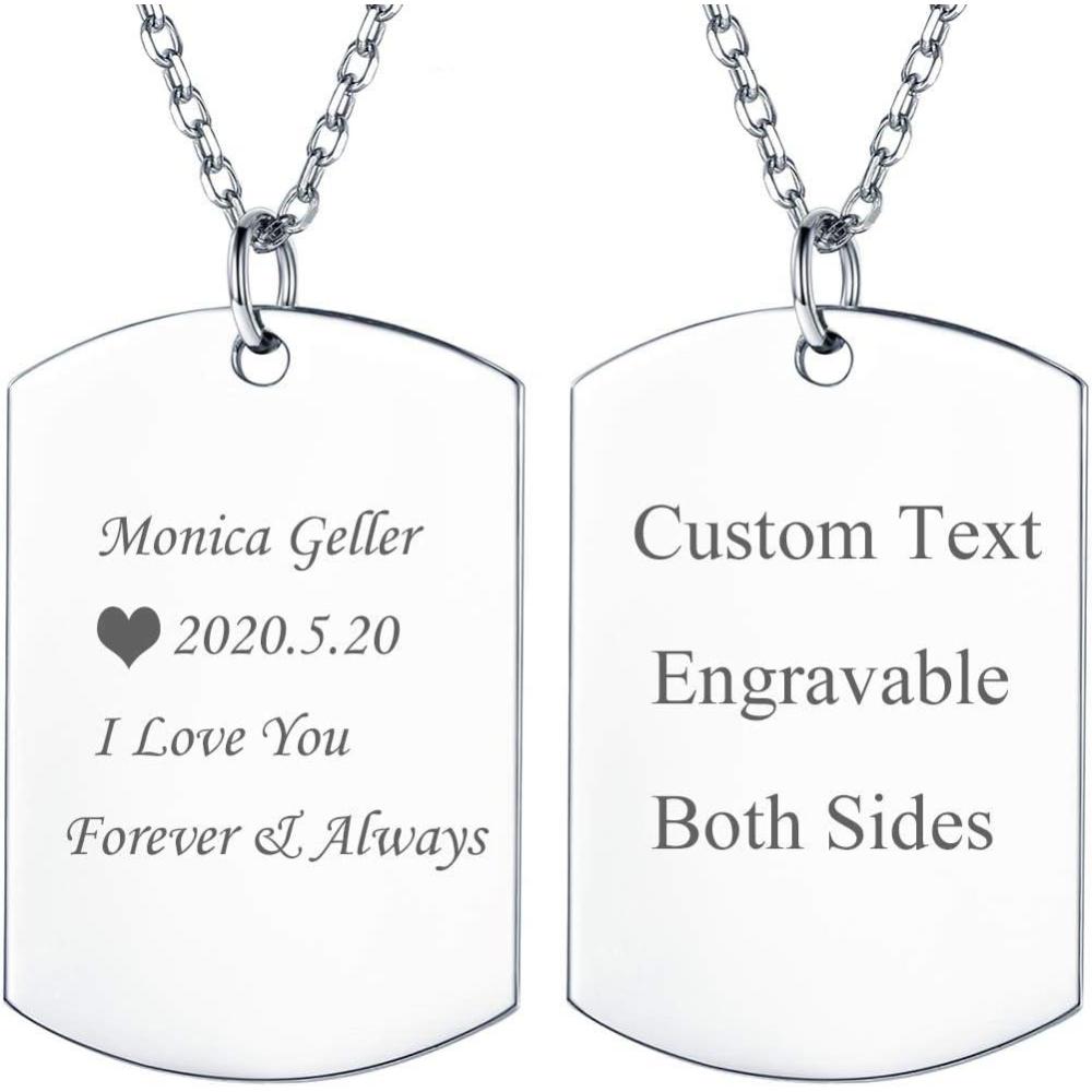 imageSILVERCUTE Custom Initial Disc Necklace 925 Sterling Silver Minimalist Personalized CircleHeart Pendant Text Engravable with NameDateLocations Medal Necklaces for Men WomenEDog Tags