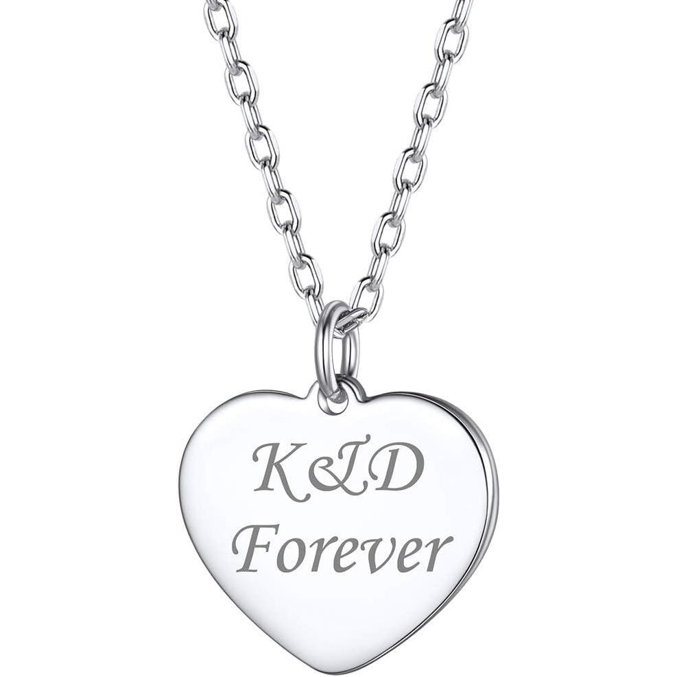 imageSILVERCUTE Custom Initial Disc Necklace 925 Sterling Silver Minimalist Personalized CircleHeart Pendant Text Engravable with NameDateLocations Medal Necklaces for Men WomenBHeart Disc15mm