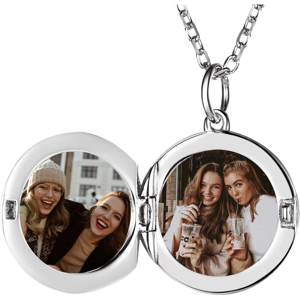imageSILVERCUTE Personalized ampamp Engraved Locket Necklace with 18quot Chain Angel Wings Locket Custom Heart Locket Pendant that Holds Picture Sterling Silver or Gold PlatedHSterling Silver Round Locket2 photostext