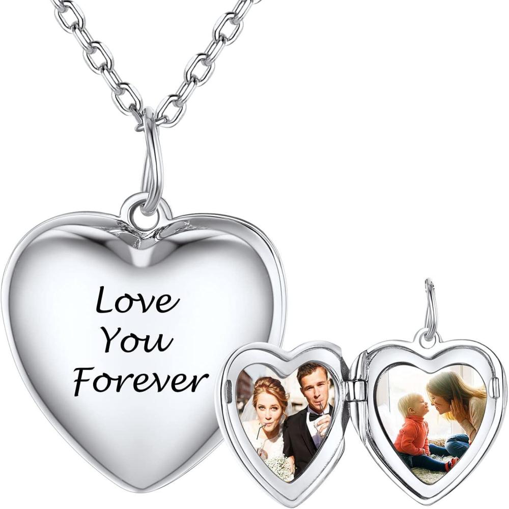 imageSILVERCUTE Personalized ampamp Engraved Locket Necklace with 18quot Chain Angel Wings Locket Custom Heart Locket Pendant that Holds Picture Sterling Silver or Gold PlatedSterling Silver Heart