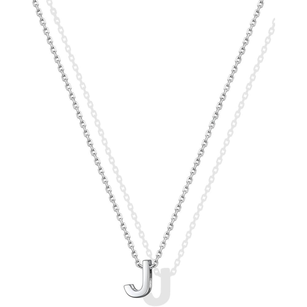 imageSILVERCUTE Small Sterling Silver Initial Necklace for WomenDainty Silver Letter Necklace with Adjustable Chain16quot18quotJ