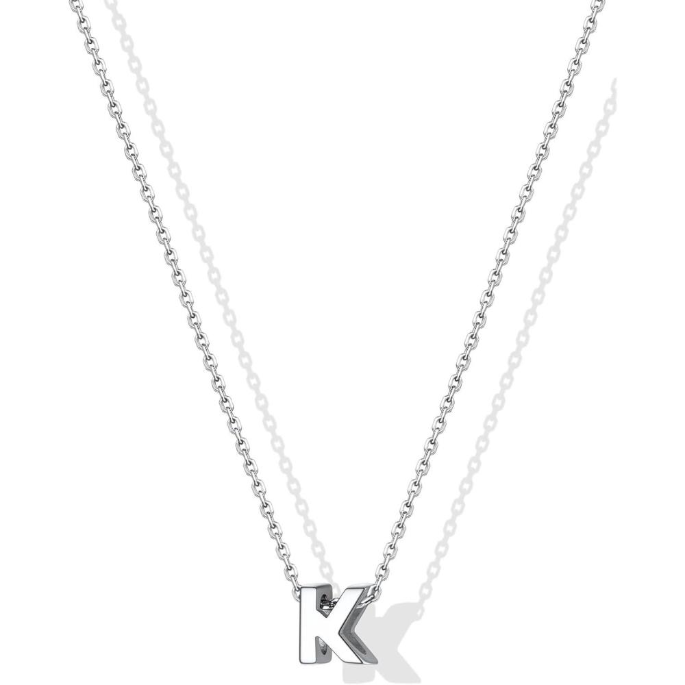imageSILVERCUTE Small Sterling Silver Initial Necklace for WomenDainty Silver Letter Necklace with Adjustable Chain16quot18quotK