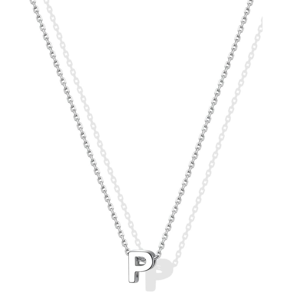 imageSILVERCUTE Small Sterling Silver Initial Necklace for WomenDainty Silver Letter Necklace with Adjustable Chain16quot18quotP