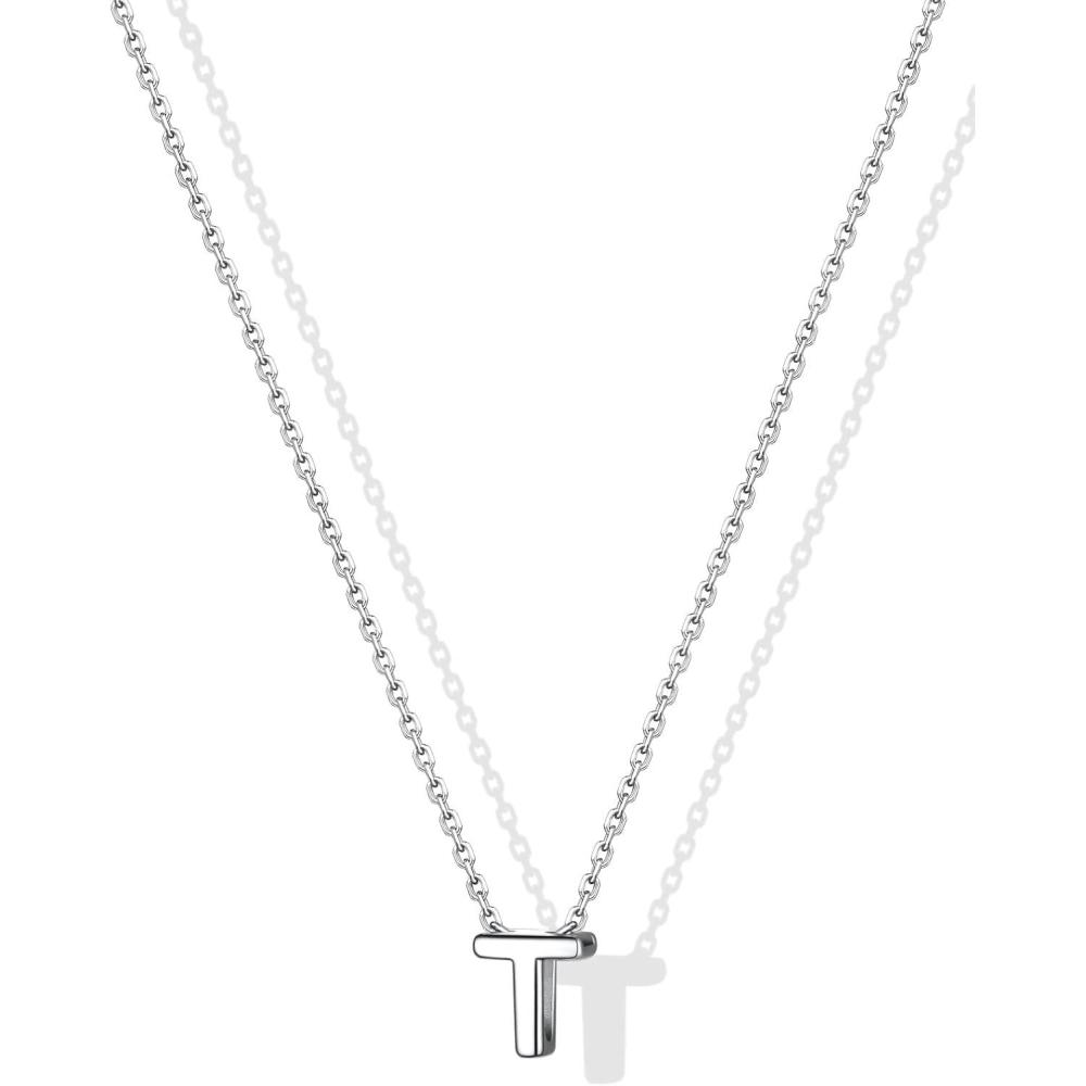 imageSILVERCUTE Small Sterling Silver Initial Necklace for WomenDainty Silver Letter Necklace with Adjustable Chain16quot18quotT