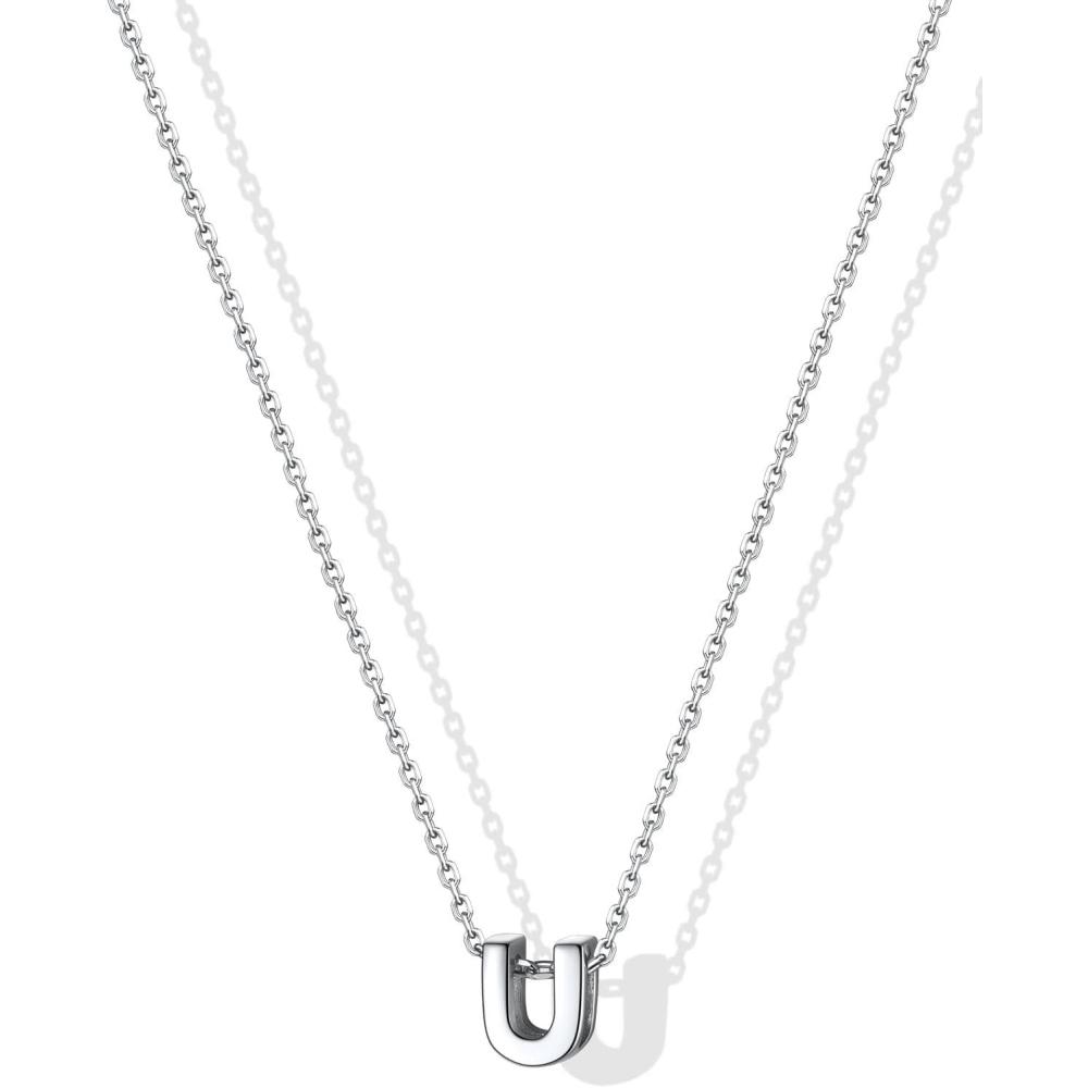 imageSILVERCUTE Small Sterling Silver Initial Necklace for WomenDainty Silver Letter Necklace with Adjustable Chain16quot18quotU