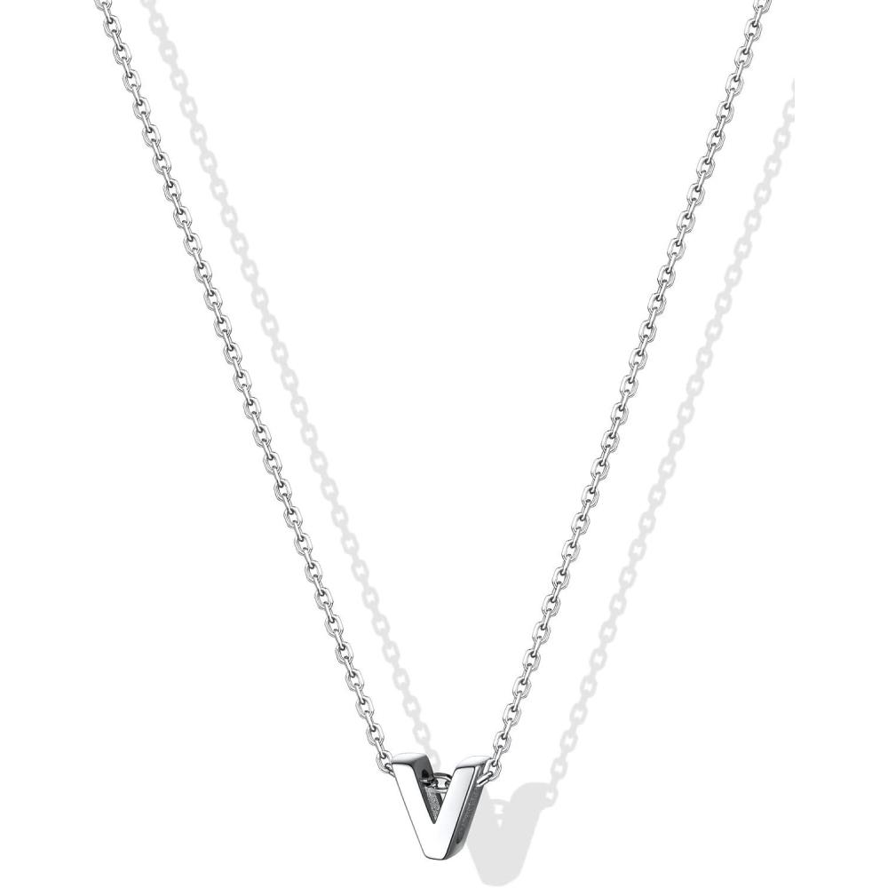 imageSILVERCUTE Small Sterling Silver Initial Necklace for WomenDainty Silver Letter Necklace with Adjustable Chain16quot18quotV
