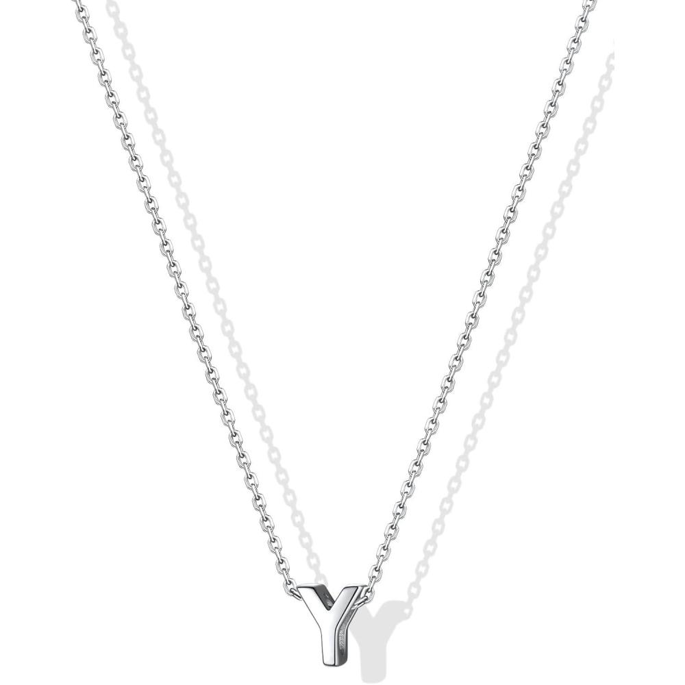 imageSILVERCUTE Small Sterling Silver Initial Necklace for WomenDainty Silver Letter Necklace with Adjustable Chain16quot18quotY