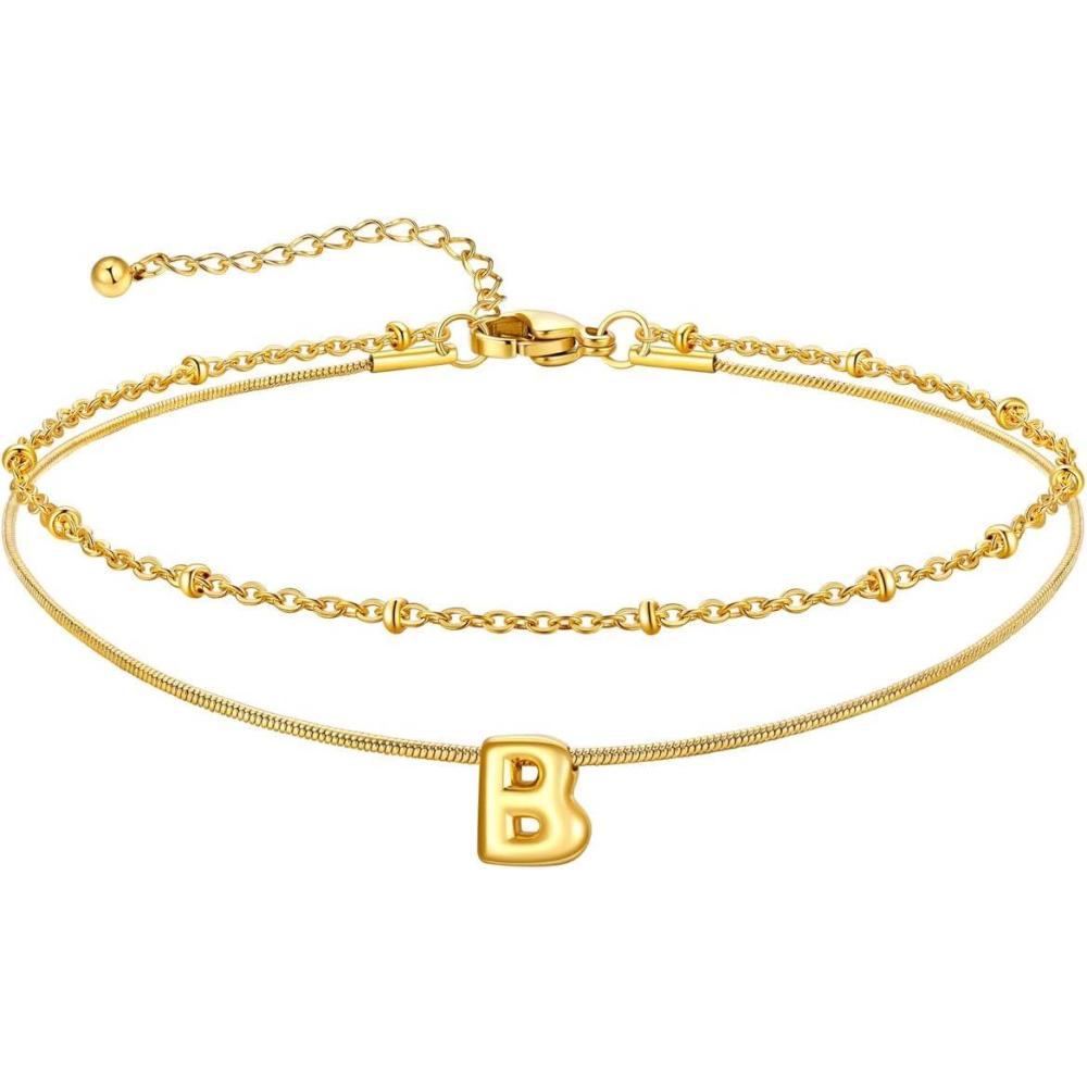 imageU7 14K Gold Initial Ankle Bracelets for Women WaterproofLayered Gold Letter Anklets No TainishSummer Beach Foot JewelryB