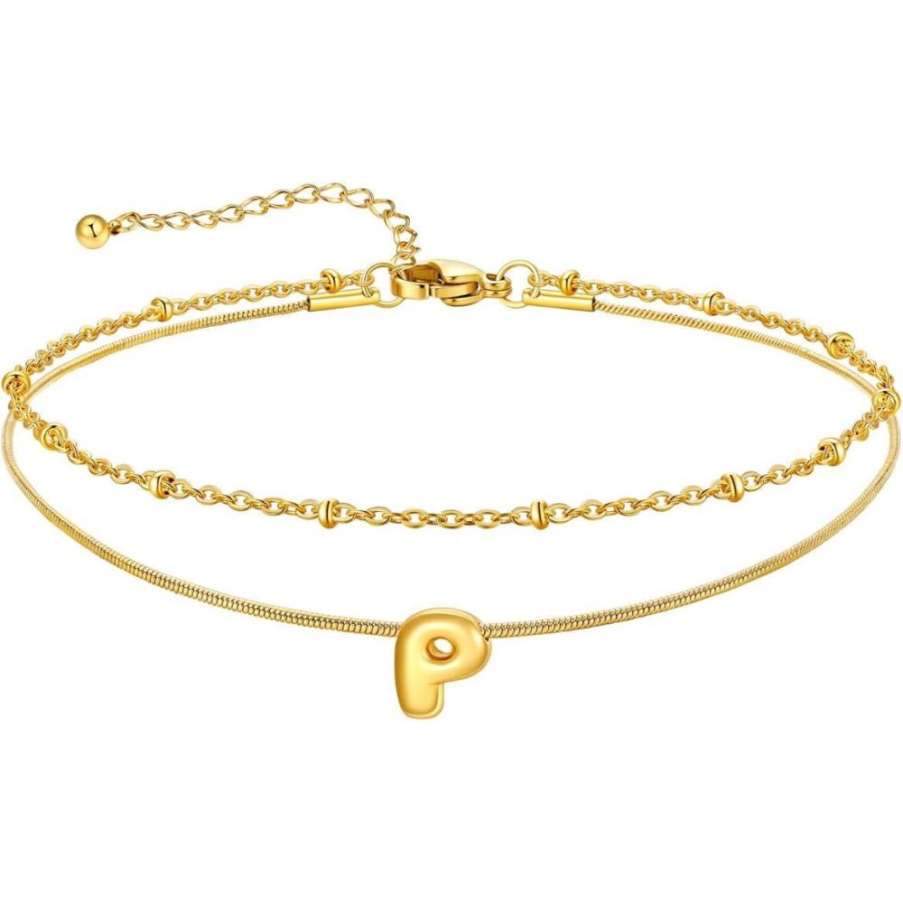 imageU7 14K Gold Initial Ankle Bracelets for Women WaterproofLayered Gold Letter Anklets No TainishSummer Beach Foot JewelryP