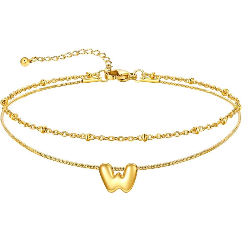 imageU7 14K Gold Initial Ankle Bracelets for Women WaterproofLayered Gold Letter Anklets No TainishSummer Beach Foot JewelryW