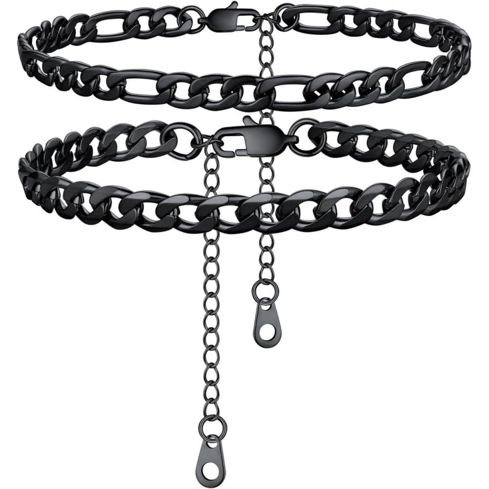 imageU7 2Pcs3Pcs Ankle Bracelets for Women Stainless Steel Cuban LinkFigaroRopeHeart Chain Anklets SetsWaterproof Layered Anklets Adjustable 85quot105quot01 2Pcs Style ABlack