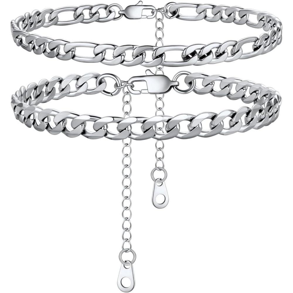 imageU7 2Pcs3Pcs Ankle Bracelets for Women Stainless Steel Cuban LinkFigaroRopeHeart Chain Anklets SetsWaterproof Layered Anklets Adjustable 85quot105quot01 2Pcs Style AStainless Steel