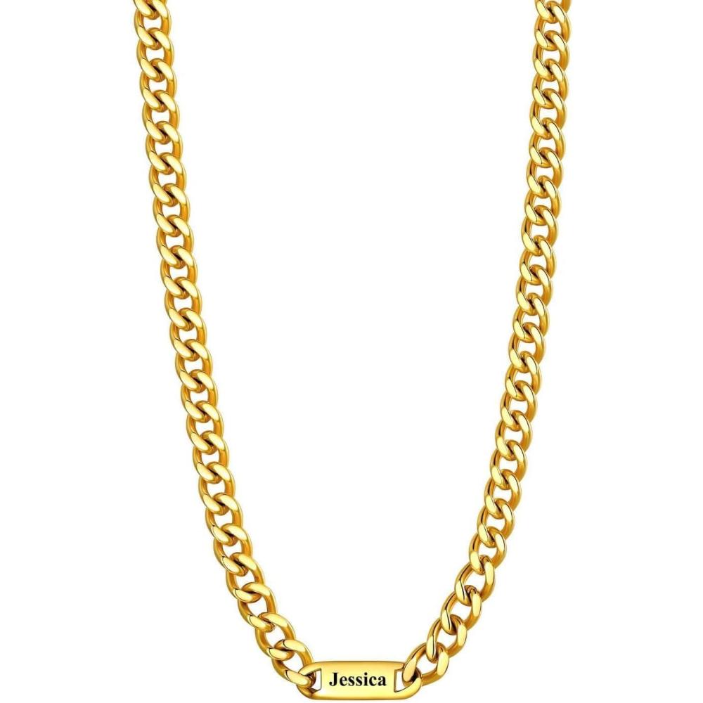 imageU7 Cuban Link Chain Custom Name Necklace for Men Stainless SteelBlackGold Plated Men Necklaces with 16 Names Engraved 57 mm Width 18202224 Inches Length Thick Hip Hop Family Chains Jewelryc 5mm Gold