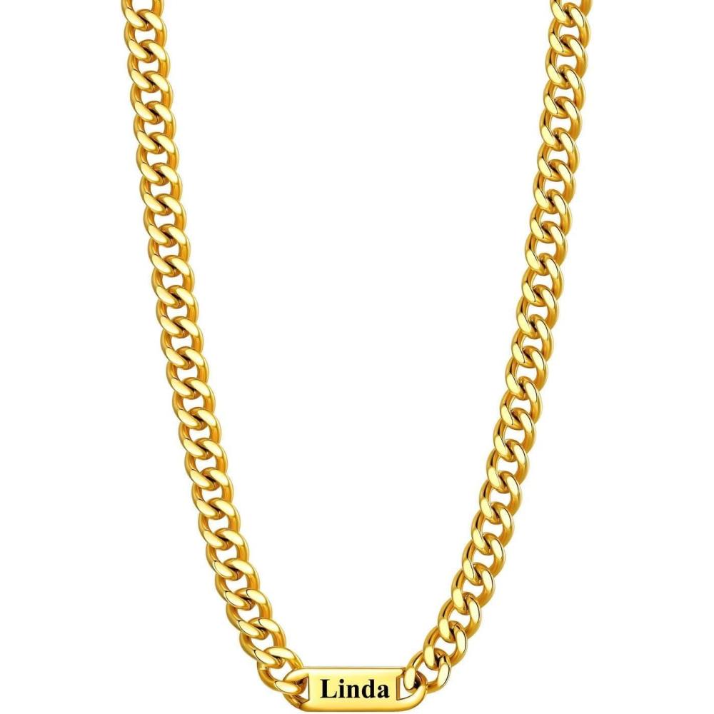 imageU7 Cuban Link Chain Custom Name Necklace for Men Stainless SteelBlackGold Plated Men Necklaces with 16 Names Engraved 57 mm Width 18202224 Inches Length Thick Hip Hop Family Chains Jewelryc 7mm Gold