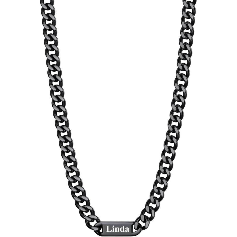 imageU7 Cuban Link Chain Custom Name Necklace for Men Stainless SteelBlackGold Plated Men Necklaces with 16 Names Engraved 57 mm Width 18202224 Inches Length Thick Hip Hop Family Chains Jewelryb 7mm Black