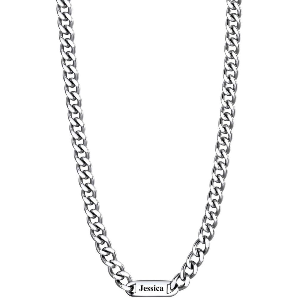 imageU7 Cuban Link Chain Custom Name Necklace for Men Stainless SteelBlackGold Plated Men Necklaces with 16 Names Engraved 57 mm Width 18202224 Inches Length Thick Hip Hop Family Chains Jewelrya 5mm Steel