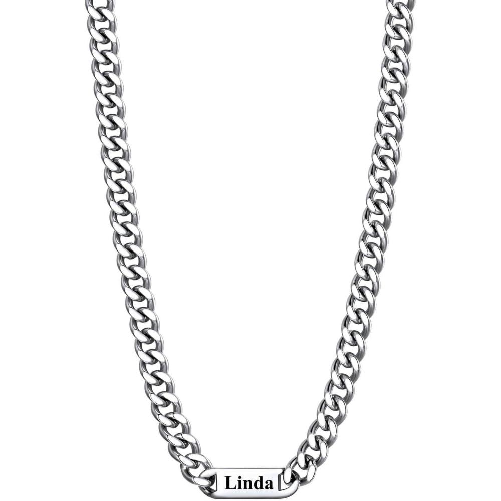 imageU7 Cuban Link Chain Custom Name Necklace for Men Stainless SteelBlackGold Plated Men Necklaces with 16 Names Engraved 57 mm Width 18202224 Inches Length Thick Hip Hop Family Chains Jewelrya 7mm Steel