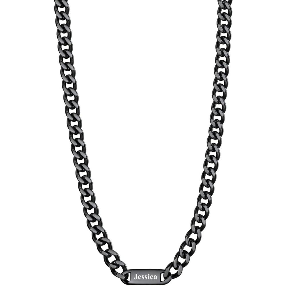 imageU7 Cuban Link Chain Custom Name Necklace for Men Stainless SteelBlackGold Plated Men Necklaces with 16 Names Engraved 57 mm Width 18202224 Inches Length Thick Hip Hop Family Chains Jewelryb 5mm Black